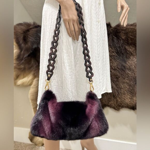 Purple Gradient Real Mink Fur Soft Slouchy Bag/Clutch/Shoulder Bag/Crossbody - Picture 9 of 16